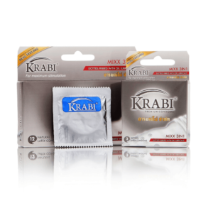 Bao cao su KRABI MIXX 3IN1 gân, gai, gel bôi trơn (xám) hộp 12 cái