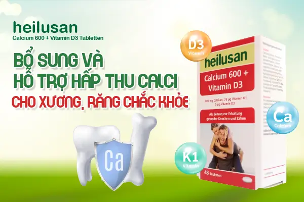 Heilusan Calcium 600 +Vitamin D3 (Hộp 3vỉ x 16viên)