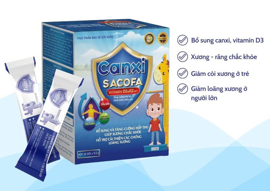 Canxi Sacofa (Hộp 20gói x 11,2g) Tăng Cường Thể Lực, Phát Triển Chiều Cao