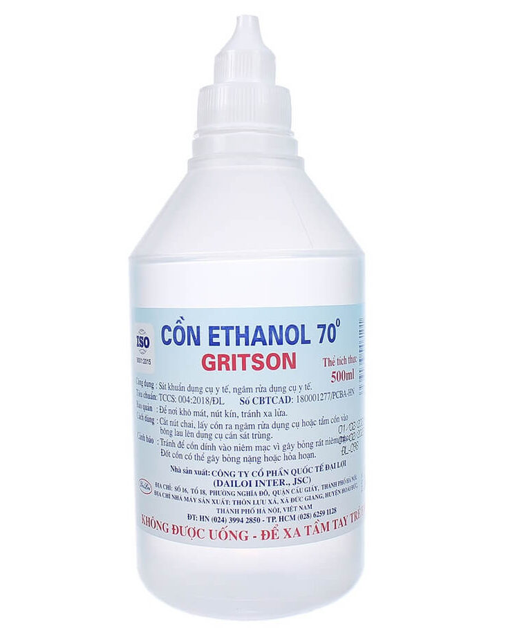 Cồn Ethanol 70 độ (Chai 500ml) Đại Lợi