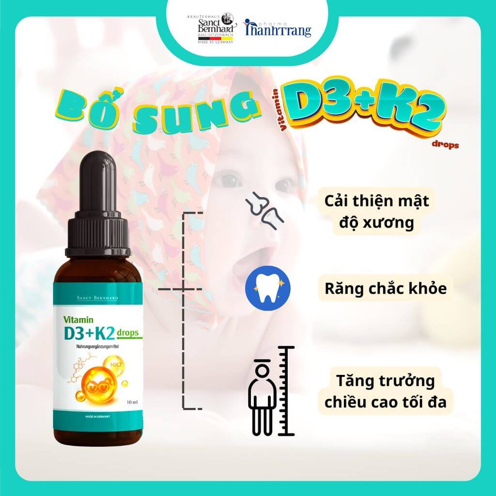 Vitamin D3+K2 Đức 10ml - Sanct Bernhard giúp hấp thu canxi
