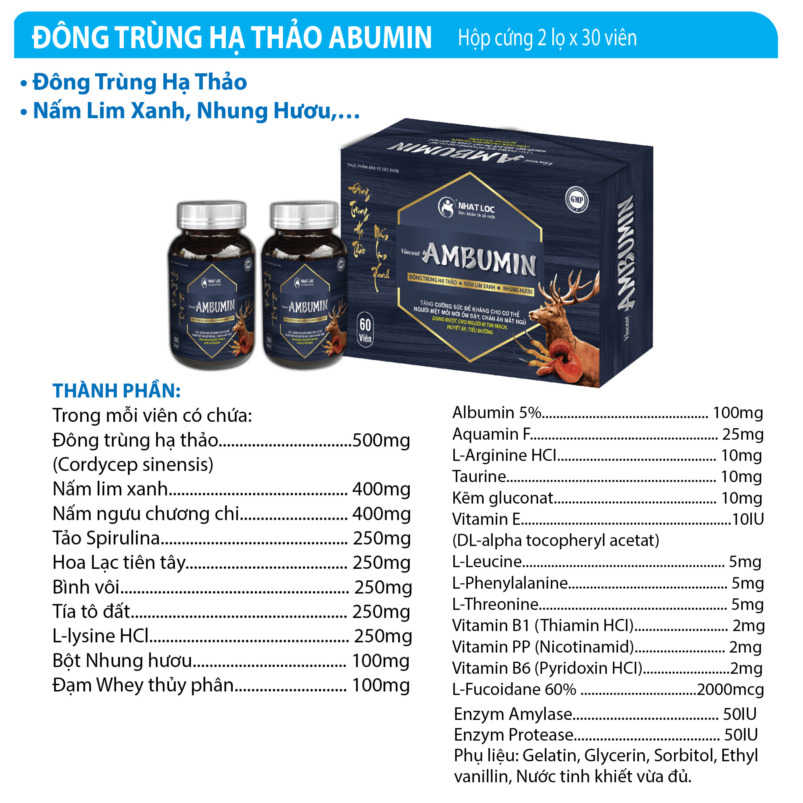 Đông trùng hạ thảo AMBUMIN Nhất Lộc hộp 2 lọ